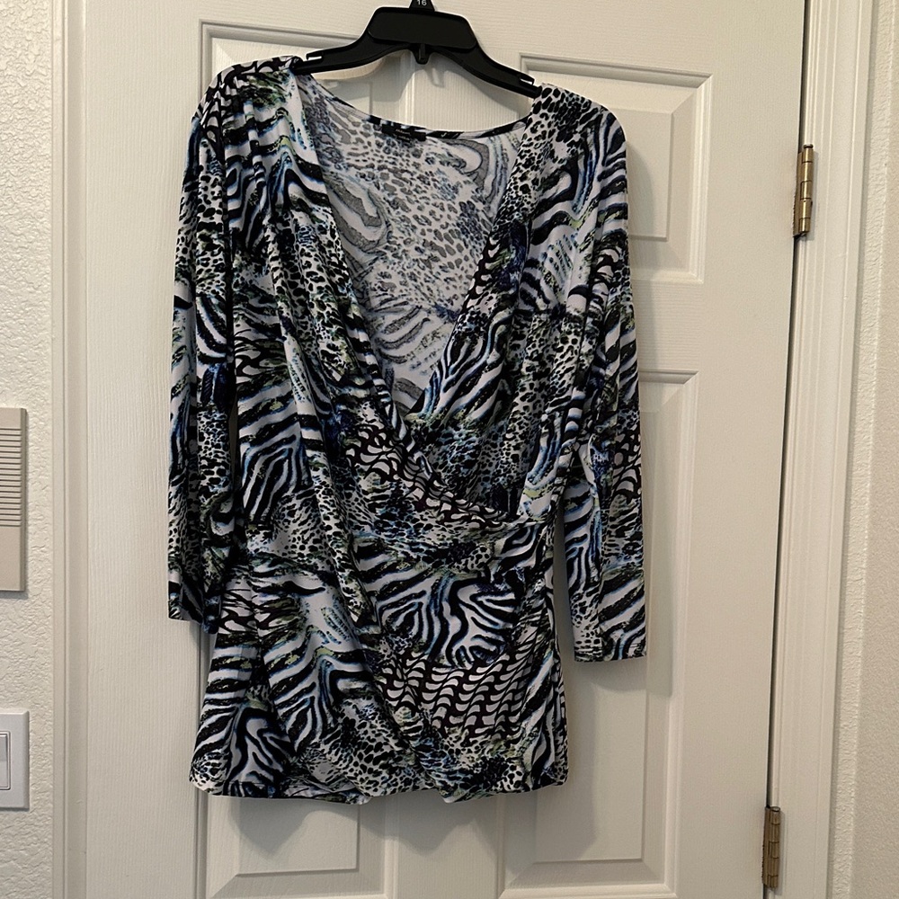 Milano Zebra Print Blouse - Black, White, Blue
